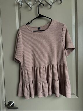 Textured Mock-Peplum Short Sleeve Top - Dusty Rose